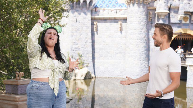 Nicolina gets advice from Derek Hough at Disneyland for the top 10 performance night on "American Idol," which is Disney song themed.. (ABC/Eric McCandless)