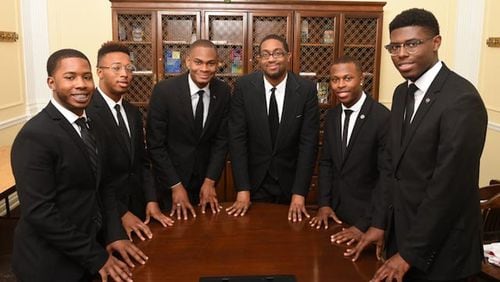 Clark Atlanta University students Eric Wilson (from left), Warren Hawkins, Adrain Artary, Stacy Roberson, Lejohn Tate and Elisha Harris made history when they were elected president of their classes last semester. It was the first time men were elected to all the leadership positions. Wilson was elected freshman class president; Hawkins, sophomore class president; Artary, president of the undergraduate class; Roberson, president of the graduate class; Tate was elected president of the senior class; and Harris won the junior class president race. CONTRIBUTED