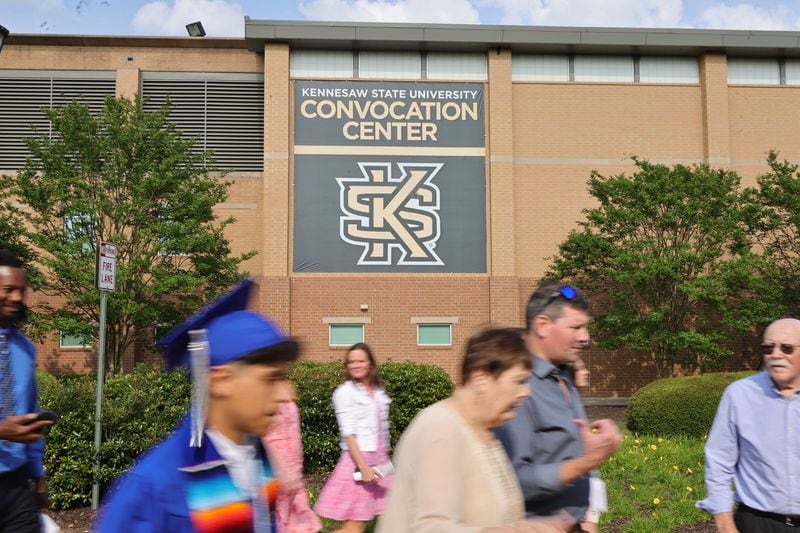 Graduates and their families exit Kennesaw State University Convocation Center following Campbell High School graduation on Wednesday, May 24, 2023. (Natrice Miller/natrice.miller@ajc.com) 