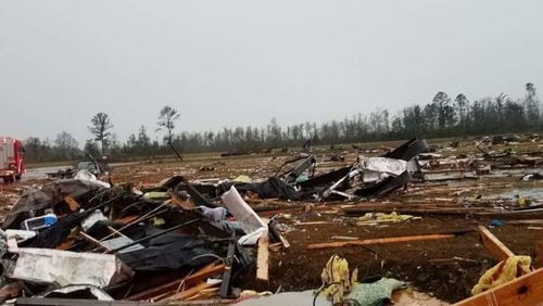 A resident took photos of the devastation at Sunshine Acres Trailer Park in Cook County. Eleven people were killed amid storms that hit South Georgia Sunday. Special to AJC.