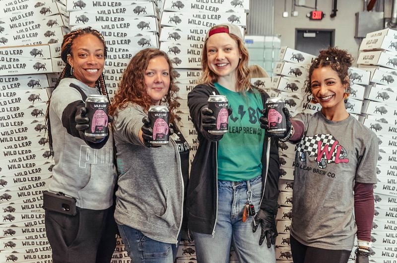 The hardworking women of Wild Leap (left to right) Ebonie Wilson, Amber Hendrix, Anna Watts, Jessie Thompson brewed, canned and packaged Too Pure To Be Pink. CONTRIBUTED BY Wild Leap Brew Co.