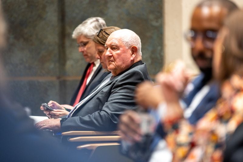 University System of Georgia Chancellor Sonny Perdue (center) attends a public hearing held by the Attorney General’s office at Augusta University in Augusta on Tuesday, June 27, 2023. Wellstar Health System leaders pleaded their case on why they should be allowed to take over Augusta University Health. (Arvin Temkar / arvin.temkar@ajc.com)