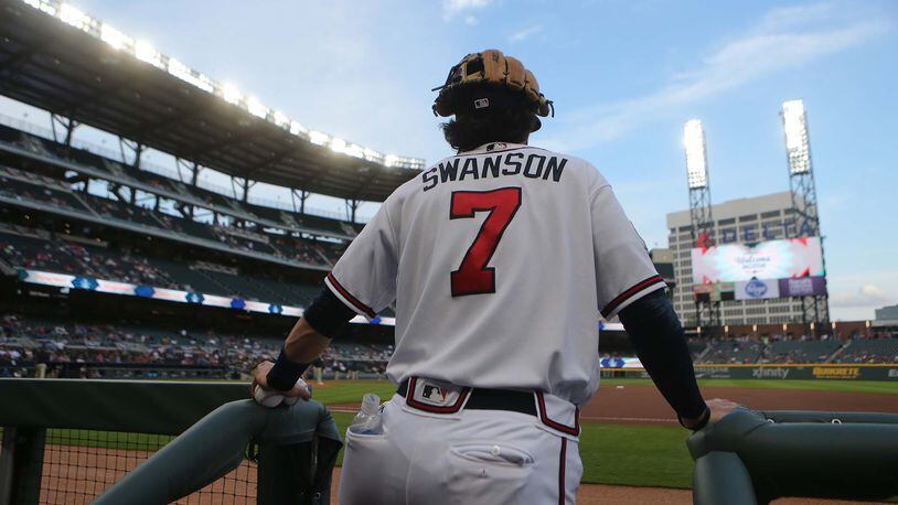 Braves shortstop Dansby Swanson is off to a slow start in his first full season in the major leagues, hitting .151 with 25 strikeouts in 24 games. (Curtis Compton/ccompton@ajc.com)