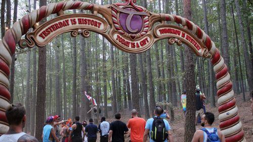 The TomorrowWorld arch bearing the mantra of the event. Photo: Melissa Ruggieri/AJC