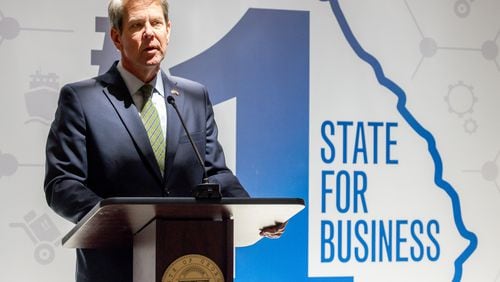 Governor Brian Kemp holds a press conference at the state capitol in Atlanta, Ga. on April 20th, 2021 in response to African American religious leaders calling for a boycott of Home Depot over recent voting legislation in the state. PHOTO BY NATHAN POSNER