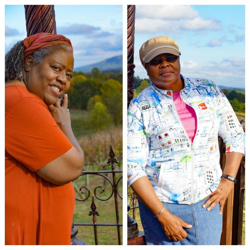 Janice Cockfield (left) and her twin sister Janese Cockfield shot each other's photo while visiting the Frogtown Winery vineyard in Dahlonega, Georgia, on Oct. 26, 2020. Janese said she dreamed about and prayed about her sister surviving COVID-19, imploring God to let her be there for Janice and do anything she had to for her when the time came. Now that time is here.  (Credit: Janice and Janese Cockfield / Contributed)