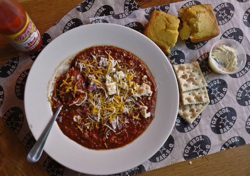 You can enjoy Fox Bros. Bar-B-Q Brisket Chili as a meal, or as a layer of Frito pie. CONTRIBUTED BY FOX BROS. BAR-B-Q