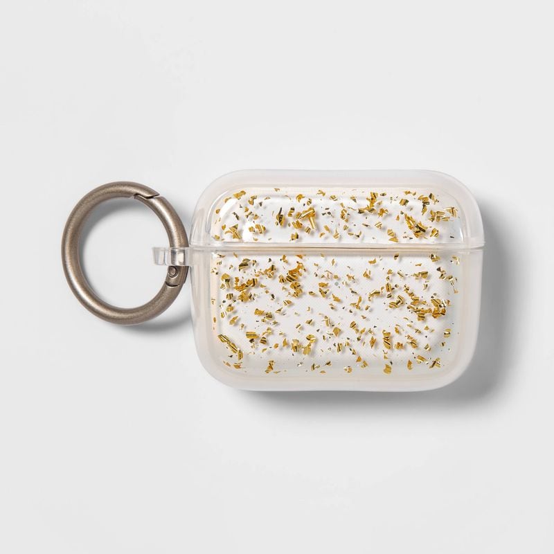 A gold-flecked or finely ribbed case keep Apple Airpods in one place.
Courtesy of Target
