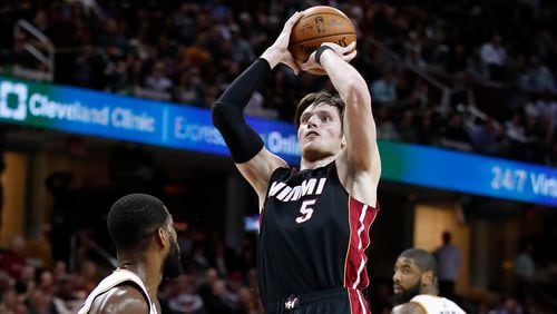 Luke Babbitt (5) joined the Hawks on a one-year contract as a 40.6 percent career shooter from 3-point range. (Photo by Gregory Shamus/Getty Images)
