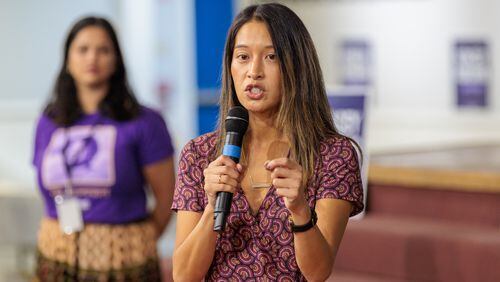 Former state Rep. Bee Nguyen speaks at a campaign rally targeting Asian American and Pacific Islander (AAPI) voters in Norcross on Friday, October 7, 2022. (Arvin Temkar / arvin.temkar@ajc.com)