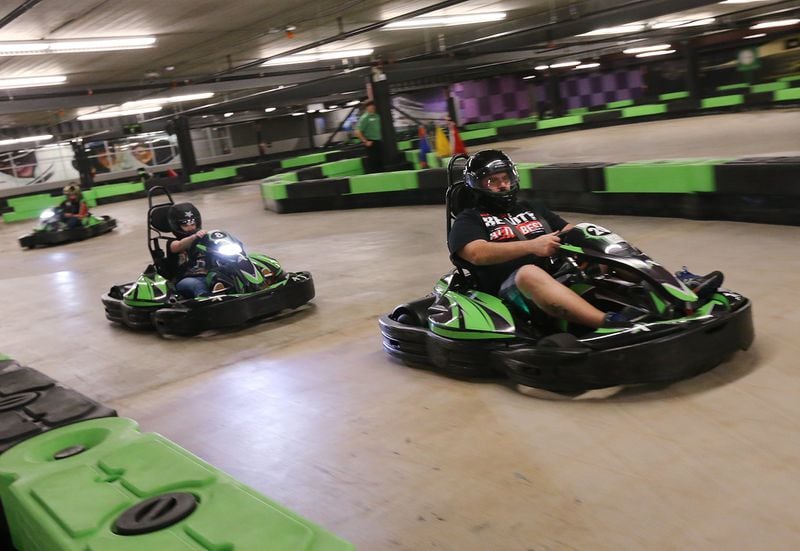 This is a view of the straight-away at Andretti Karting & Games in Marietta. (CURTIS COMPTON/CCOMPTON@AJC.COM)