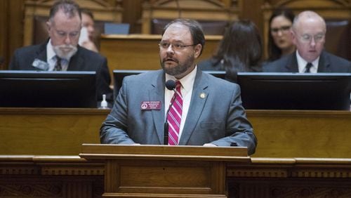 Rep. Jason Spencer, R - Woodbine, sponsors HB 605, the Hidden Predator Act, at the House Chambers during Crossover day at the Georgia State Capitol in Atlanta, on Wednesday, Feb. 28, 2018. ALYSSA POINTER/ALYSSA.POINTER@AJC.COM
