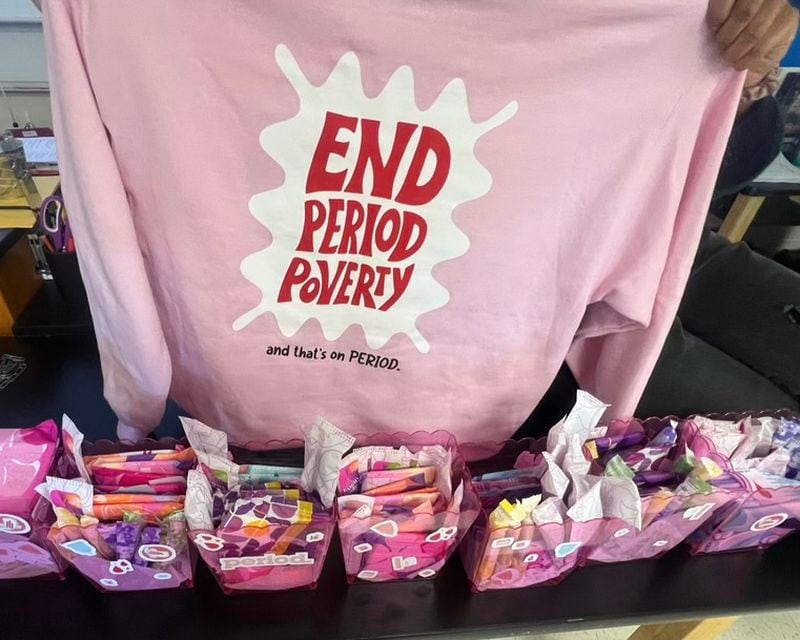 Colorful hoodies and period supplies bust stigmas and keep club meetings fun for the North Gwinnett High Period. chapter. Courtesy of North Gwinnett High Period.