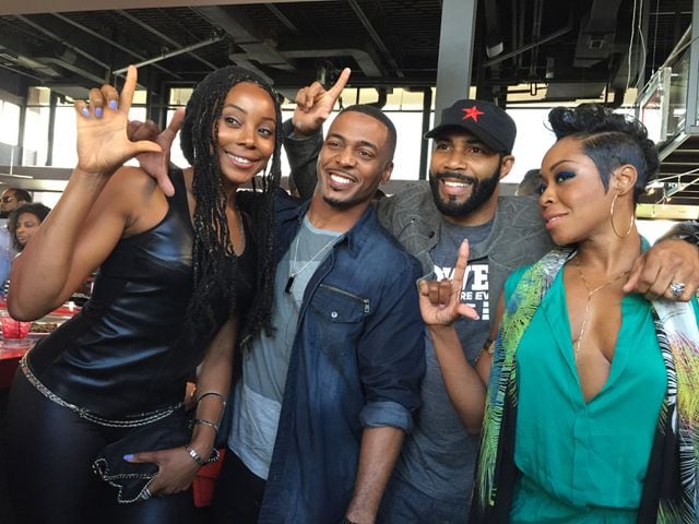 Omari Hardwick at a Strip pre-screening party at Atlantic Station with "Survivor's Remorse" stars Erica Ash (left), RonReaco Lee (second to left) and Tichina Arnold (far right). CREDIT: Rodney Ho/rho@ajc.com