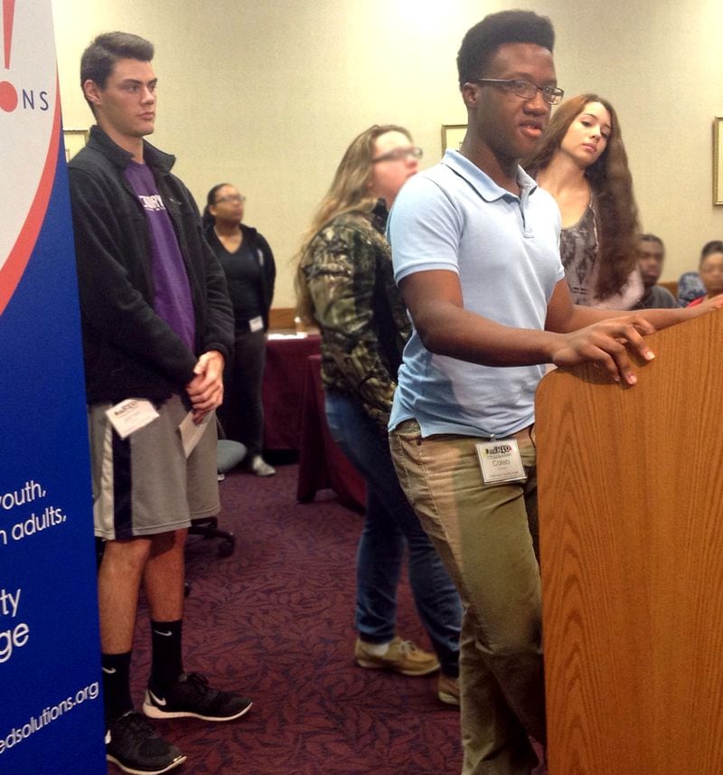 When these students from the Cherokee Youth Council (shown here making a presentation about tobacco) joined more than 130 others from across the state for a “Healthy Youth Summit” in 2014, they were supported in part by Georgia SHAPE, a program started to combat childhood obesity. The governor’s office said Georgia SHAPE would have an emphasis on both physical activity and nutrition, but a state blog about the event described Georgia SHAPE as simply “the Governor’s initiative to increase physical activity in Georgia schools.” (PHOTO CONTRIBUTED TO AJC)
