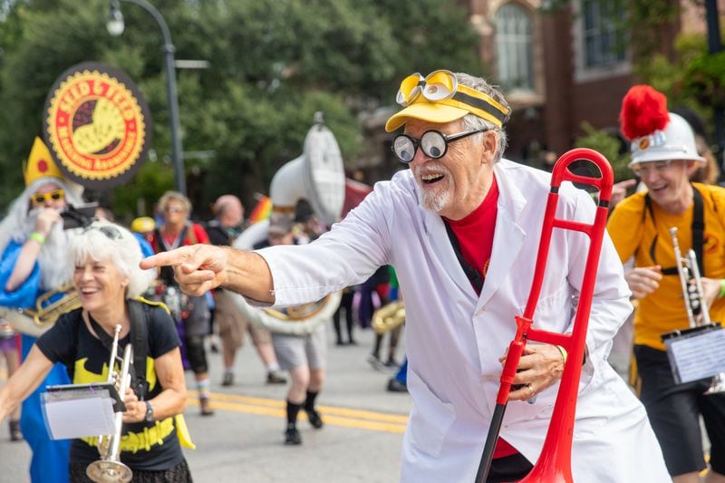 Fifty-year band member Henry Slack has fun with the crowd. (Jenni Girtman for The Atlanta Journal-Constitution)