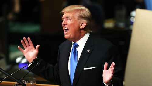 President Donald Trump speaks to world leaders at the 72nd United Nations (UN) General Assembly at UN headquarters in New York on September 19, 2017 in New York City. This is Trump's first appearance at the General Assembly where he addressed threats from Iran and North Korea among other global concerns.
