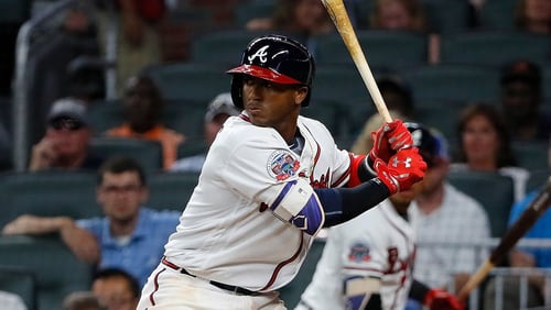 Ozzie Albies of the Braves makes his MLB debut as he bats during the eighth inning against the Los Angeles Dodgers at SunTrust Park on August 1, 2017 in Atlanta. (Photo by Kevin C. Cox/Getty Images)