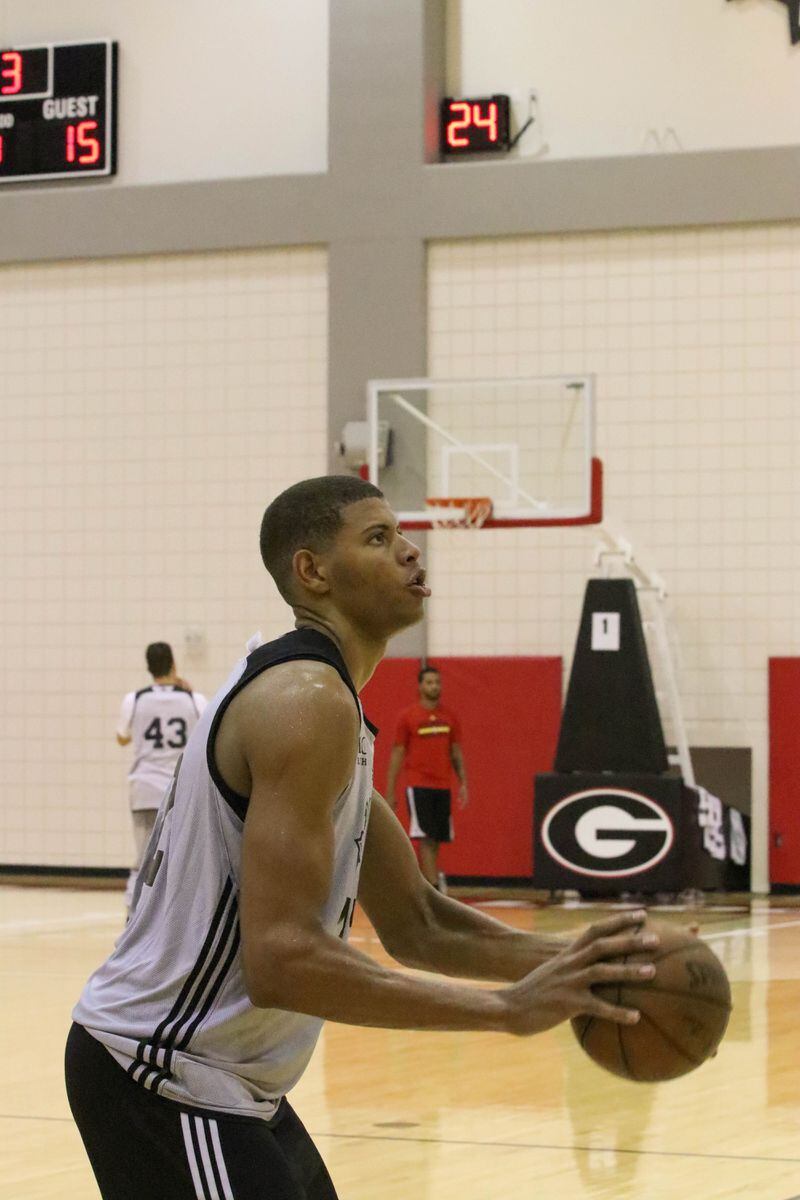 Walter Tavares during the Atlanta Hawks' training camp at Stegeman Coliseum in Athens, Georgia on Tuesday, Sept. 27, 2016. (Photo by Cory A. Cole)