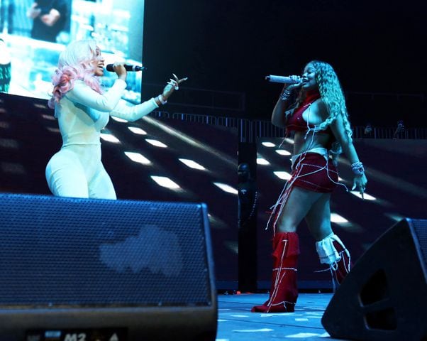 Cardi B and Latto perform during the annual Hot 107.9 Birthday Bash ATL. The sold-out concert took place Saturday, June 17, 2023, at State Farm Arena. Credit: Robb Cohen for the Atlanta Journal-Constitution