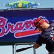Atlanta Braves left fielder Jarred Kelenic practices his swing before taking batting practice during spring training workouts at CoolToday Park, Thursday, Feb. 22, 2024, in North Port, Florida. (Hyosub Shin / Hyosub.Shin@ajc.com)