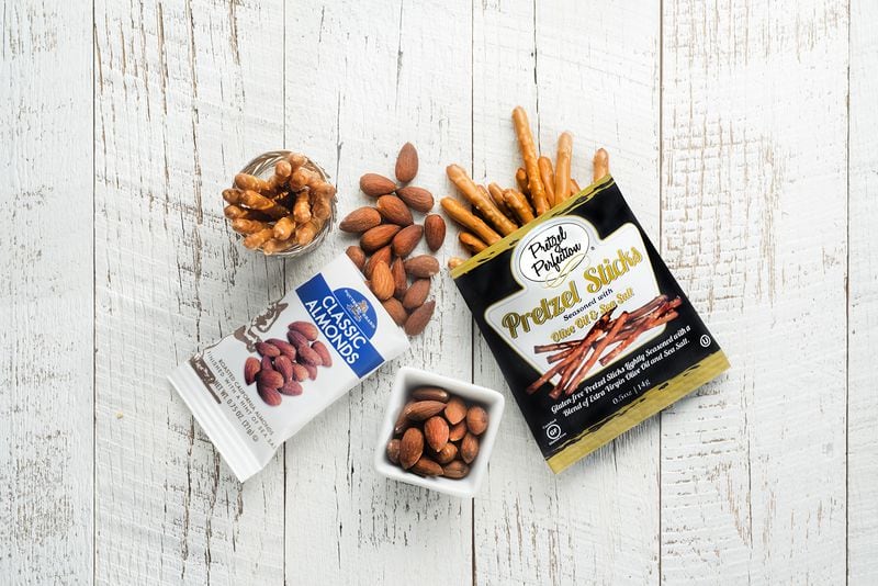 Delta's new snacks include almonds, as well as olive oil and sea salt pretzels. Source: Delta Air Lines