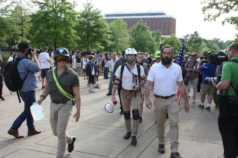 âAlt-rightâ activists march to Foy Hall at Auburn University where white supremacist Richard Spencer spoke Tuesday. CHRIS JOYNER / CJOYNER@AJC.COM