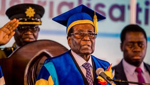 Zimbabwe President Robert Mugabe delivered a speech during a graduation ceremony Friday at the Zimbabwe Open University in Harare.