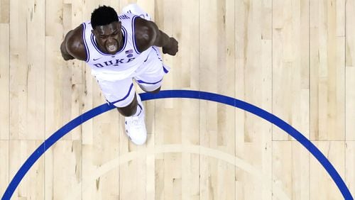 Zion Williamson reacts after after a play on the way to defeating the Florida State Seminoles, 73-63, in the championship game of the 2019 Men's ACC Basketball Tournament at Spectrum Center on March 16, 2019 in Charlotte, N.C.