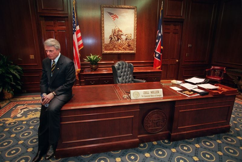 Gov. Zell Miller in a moment of thought in his office prior to the unvieling of his official portrait on Dec. 30, 1998. RICH ADDICKS / AJC