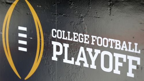 The College Football Playoff logo is seen before the 2017 College Football Playoff National Championship Game at Raymond James Stadium on Jan. 9, 2017, in Tampa, Florida. (Streeter Lecka/Getty Images/TNS)