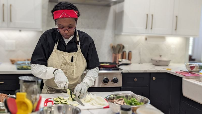 Whitney Gray, a personal chef for Cookonnect, prepares two meals for clients on Sunday, April 14, 2024.