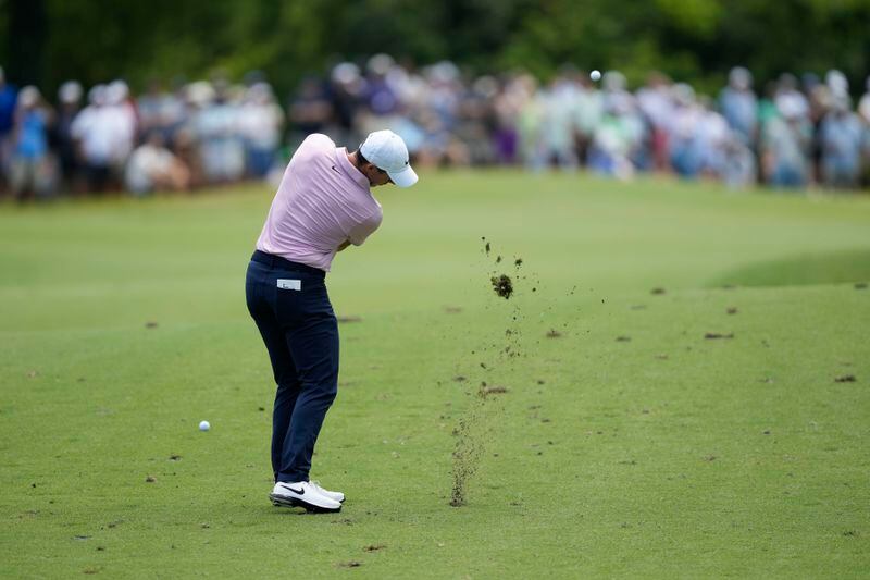 Rory McIlroy, of Northern Ireland, hits off the first fairway during the first round of the PGA Zurich Classic golf tournament at TPC Louisiana in Avondale, La., Thursday, April 25, 2024. (AP Photo/Gerald Herbert)