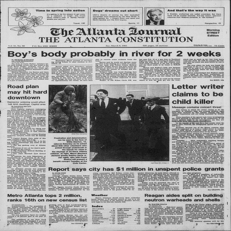 The front page of The Atlanta Journal and The Atlanta Constitution two days after Curtis Walker was found dead.