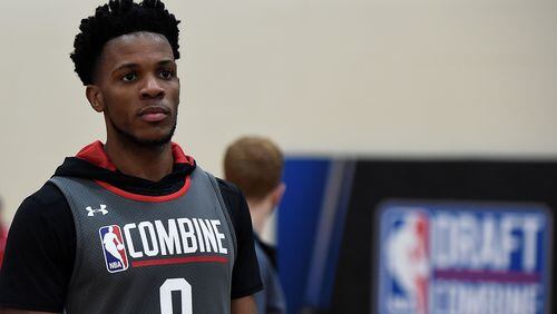 Jaron Blossomgame watches action during Day Two of the NBA Draft Combine at Quest MultiSport Complex on May 12, 2017 in Chicago, Illinois. (Photo by Stacy Revere/Getty Images)