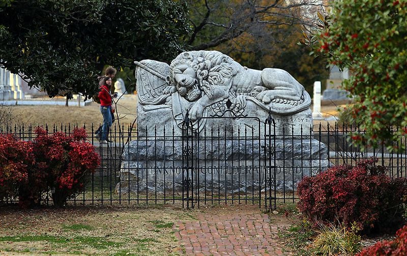 The Lion of the Confederacy was erected in Oakland Cemetery in 1895. (CURTIS COMPTON / ccompton@ajc.com)