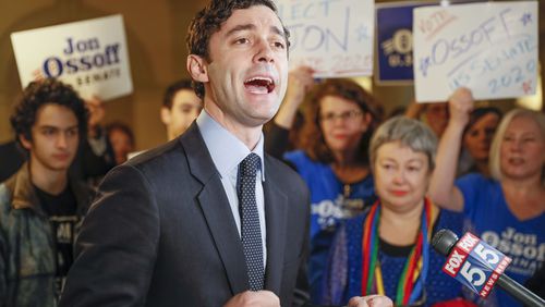 ELECTION QUALIFYING || March 4, 2020, Atlanta: Jon Ossoff speaks media and supporters after he qualified to run in the Senate race against Sen. David Perdue. (Bob Andres / robert.andres@ajc.com)