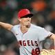 Los Angeles Angels relief pitcher Jimmy Herget (46) in action during a baseball game against the Baltimore Orioles, Tuesday, May 16, 2023, in Baltimore. (AP Photo/Nick Wass)