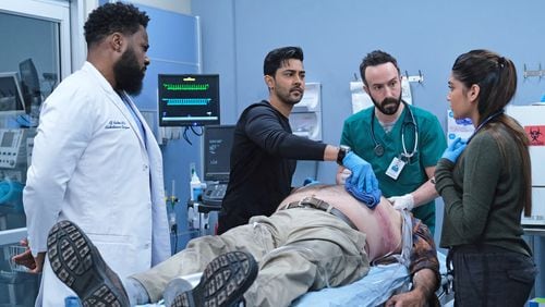 Malcolm-Jamal Warner (from left), Manish Dayal, guest star Tasso Feldman and guest star Anuja Joshi in the "The Resident" that aired Tuesday, May 11. Photo: Guy D'Alema/FOX