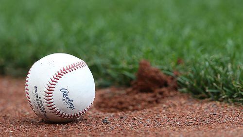 A detail view of a Rawlings MLB baseball at Oriole Park at Camden Yards on June 14, 2015 in Baltimore, Md. (Photo by Patrick Smith/Getty Images)