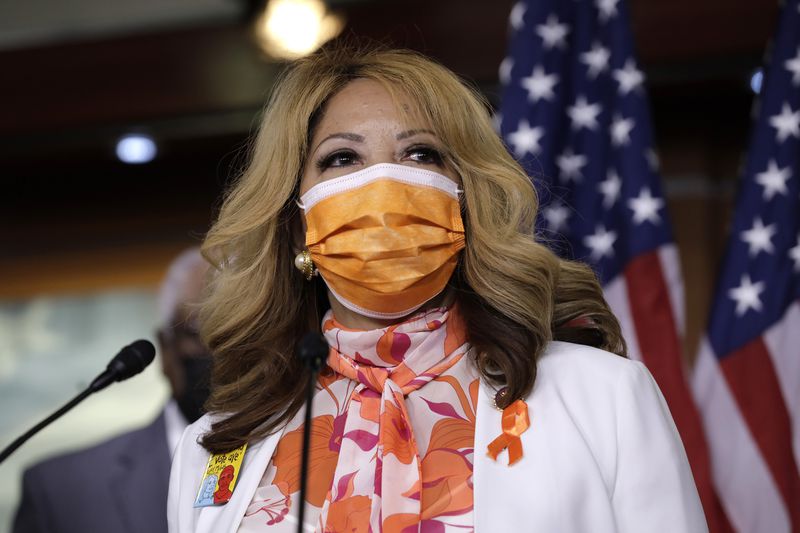 U.S. Rep. Lucy McBath (D-GA) speaks during a press conference on the passage of gun violence prevention legislation on Capitol Hill in Washington on March 11, 2021. (Yuri Gripas/ABACAPRESS.COM/TNS)