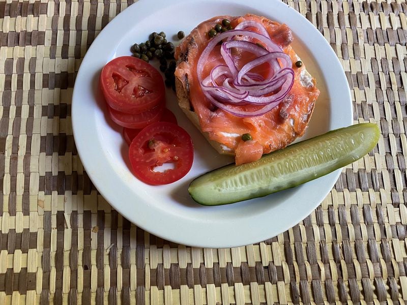The smoked salmon comes with cream cheese, tomato, onion and capers on a plain bagel. CONTRIBUTED BY BOB TOWNSEND