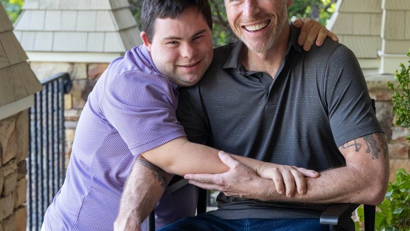 Portrait of David Hughens (left) & Jay Thomas Carr together at Carr's home in Suwanee. Hughens wrote a screenplay called "Made with Love" about a man with Down syndrome who becomes buddies with a senior citizen. Hughens' inspiration for the movie was Jay, who has Down syndrome, and who will be starring in the movie. PHIL SKINNER FOR THE ATLANTA JOURNAL-CONSTITUTION