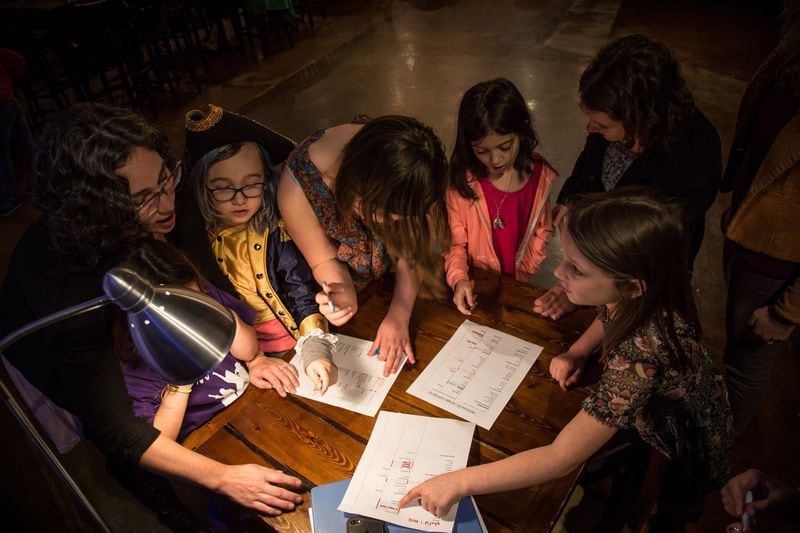 Kids sign up to sing their favorite “Hamilton” song during Hamiltunes ATL at the Vista Room in Decatur on April 22. CONTRIBUTED BY STEVE SCHAEFER