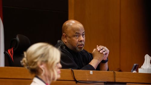 Fulton County Chief Judge Ural Glanville listens to arguments to disqualify lead prosecutor Adriane Love from the YSL case on Thursday, April 4, 2024. 