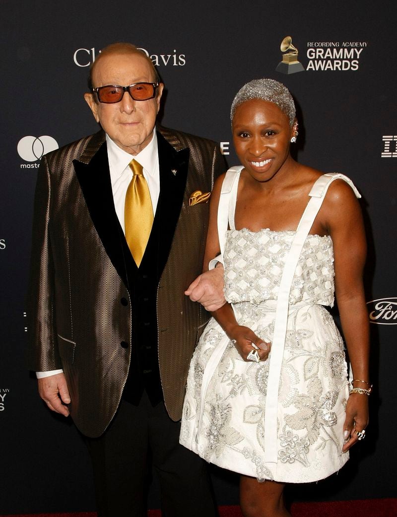 Clive Davis, Cynthia Erivo attend the Pre-GRAMMY Gala and GRAMMY Salute to Industry Icons at The Beverly Hilton Hotel on January 25, 2020 in Beverly Hills, California. Photo: CraSH/imageSPACE/Sipa USA(Sipa via AP Images)