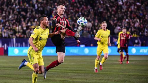 Atlanta United defender Brooks Lennon #11 in action during the first half of the 2020 MLS season opener between Atlanta United FC and Nashville SC at Nissan Stadium in Nashville, Tennessee, on Saturday February 29, 2020. (Photo by Jacob Gonzalez/Atlanta United)