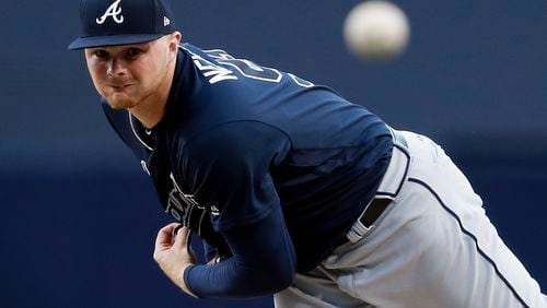 Braves rookie Sean Newcomb has experienced highs and lows already in his first seven major league starts, and he’ll try to get back to what he was doing so well early when he faces the Dodgers on Sunday. (AP Photo/Alex Gallardo)