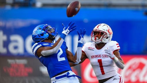 Jamari Thrash was Georgia State's leading receiver in 2022. Here he's making one of four catches in his first career 100-yard day against Arkansas State.