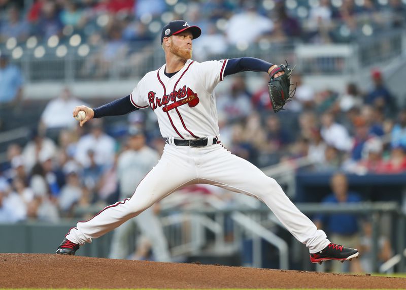 Atlanta Braves starting pitcher Mike Foltynewicz (26) delivers in the first inning of a baseball game against the Seattle Mariners, Monday, Aug. 21, 2017, in Atlanta.